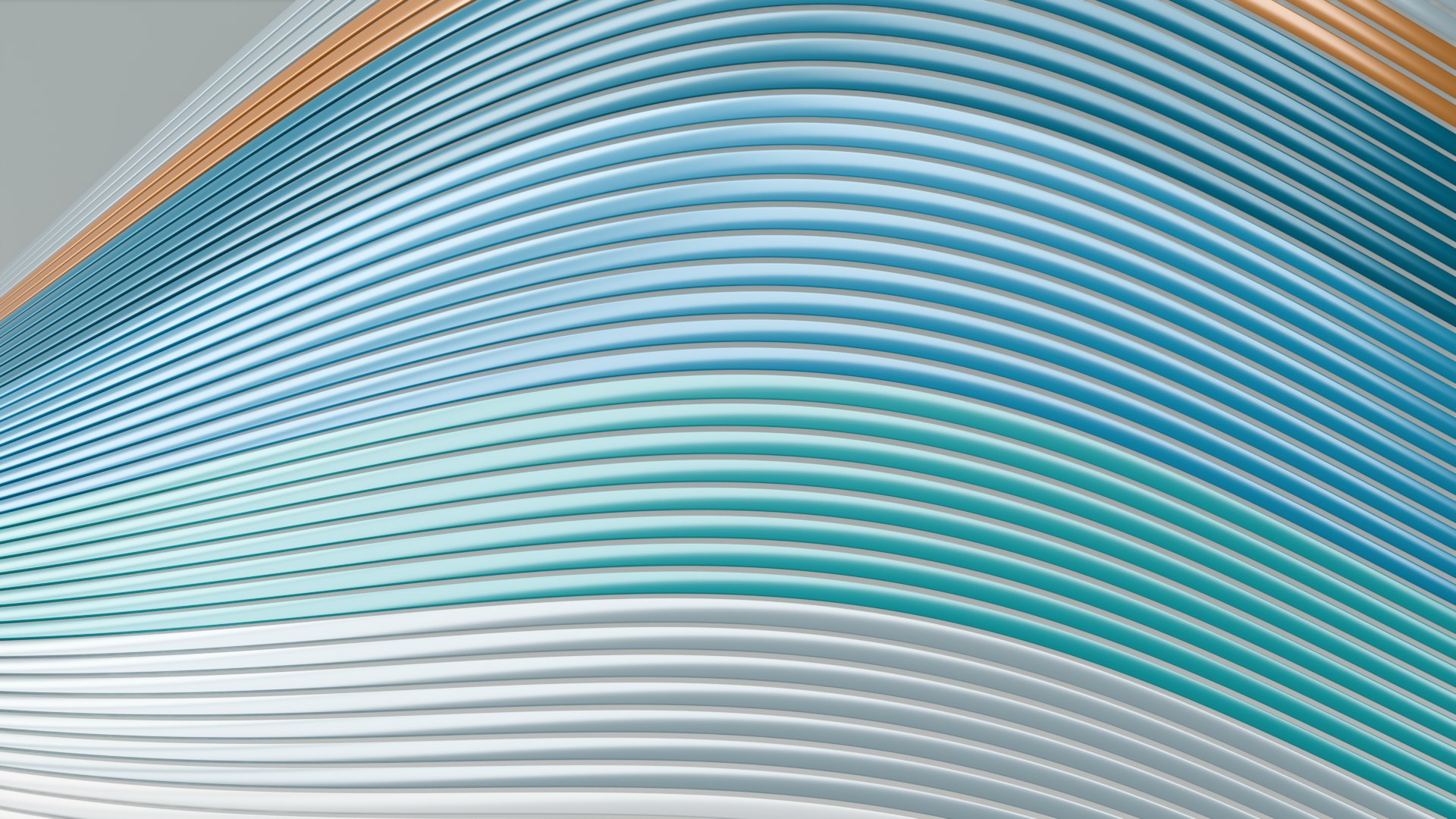 Fine turquoise, white and copper layers folding across a pale field
